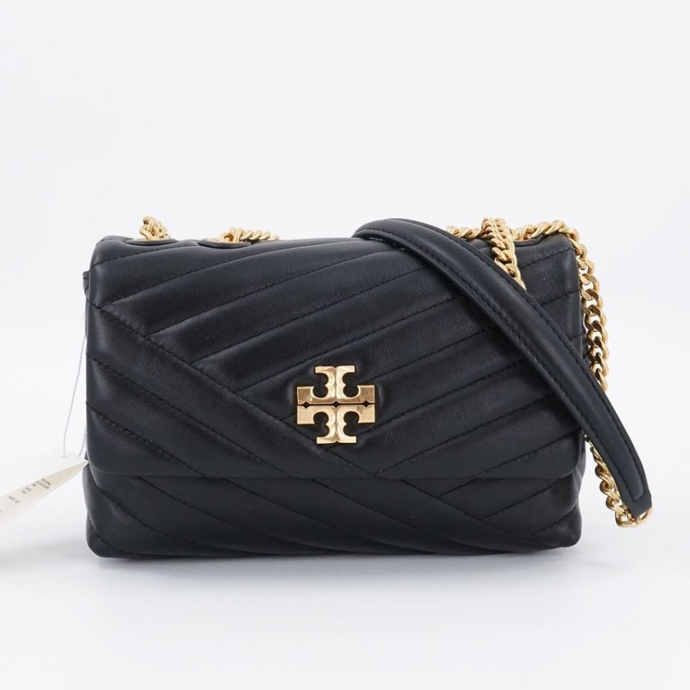 Tory Burch Kira Chevron Convertible Leather Small Crossbody Bag Black - no tags
